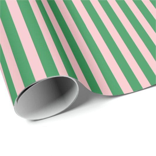 Smal verticaal streeppatroon in roze en groen cadeaupapier (Rol Hoek)