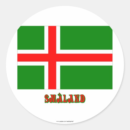 Småland vlag met naam (onofficieel) ronde sticker (Voorkant)