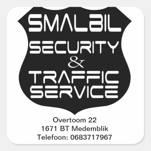 Smalbil Security & Traffic Service Vierkante Sticker (Voorkant)