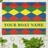 Smalboot Harlequin Diamonds Aangepaste bootnaam Theedoek (Gevouwen)