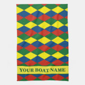 Smalboot Harlequin Diamonds Aangepaste bootnaam Theedoek (Verticaal)