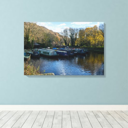 Smalbootjes afgemeerd bij het Salterhebble-bekken Canvas Afdruk (Insitu (Houten vloer))