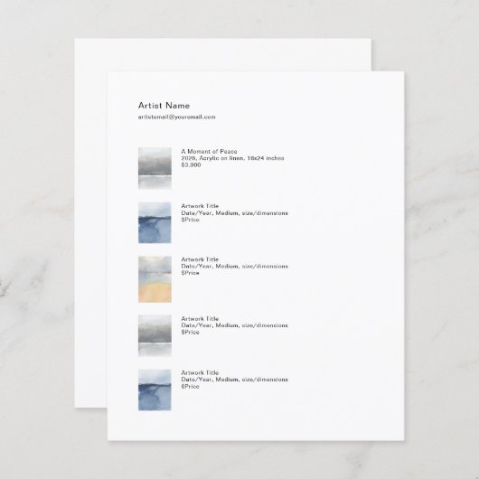 Small Art Tear Sheet Price List Template (Voorkant / Achterkant)