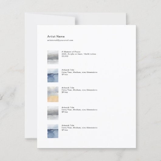 Small Art Tear Sheet Price List Template (Voorkant)