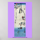 Small bird on a branch by Ando,Hiroshige Poster (Voorkant)