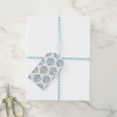 Small Blue Block Print Floral on Ivory Cadeaulabel (Met Touw)