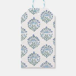 Small Blue Block Print Floral on Ivory Cadeaulabel