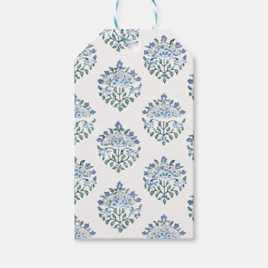 Small Blue Block Print Floral on Ivory Cadeaulabel (Voorkant)