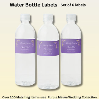 Small Bottle Labels, Purple Mauve Flowers  Waterfles Etiket