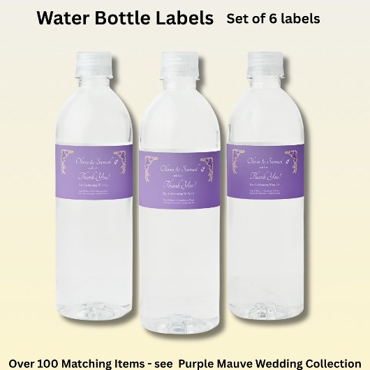 Small Bottle Labels, Purple Mauve Flowers  Waterfles Etiket