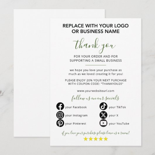 Small Business Bedankt voor uw bestelling Kaart (Voorkant / Achterkant)