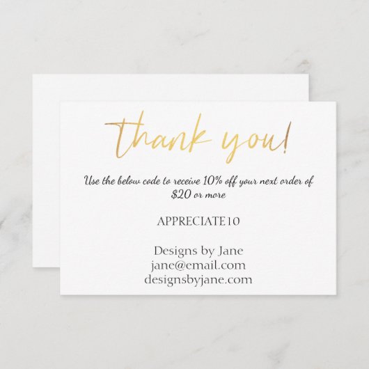 Small Business Coupon Dank u Gold invoegen Kaart (Voorkant / Achterkant)