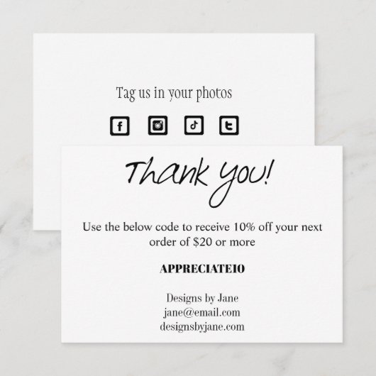 Small Business Coupon Dank u invoegen Kaart (Voorkant / Achterkant)