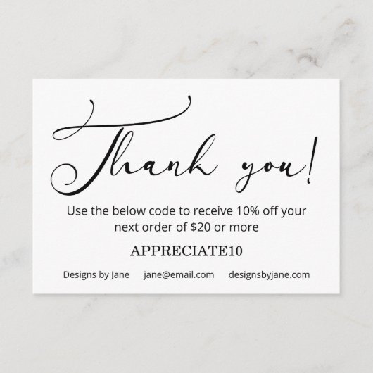 Small Business Coupon Eenvoudig script Dank u Informatiekaartje (Voorkant)