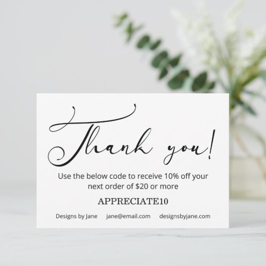 Small Business Coupon Eenvoudig script Dank u Informatiekaartje (Staand voorkant)