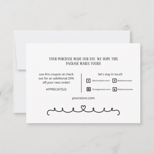 Small Business Coupon Eenvoudig Zwart Wit Dank u Bedankkaart (Achterkant)
