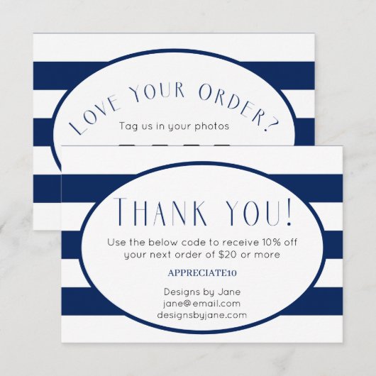 Small Business Coupon Navy Stripes Plaats Kaart (Voorkant / Achterkant)