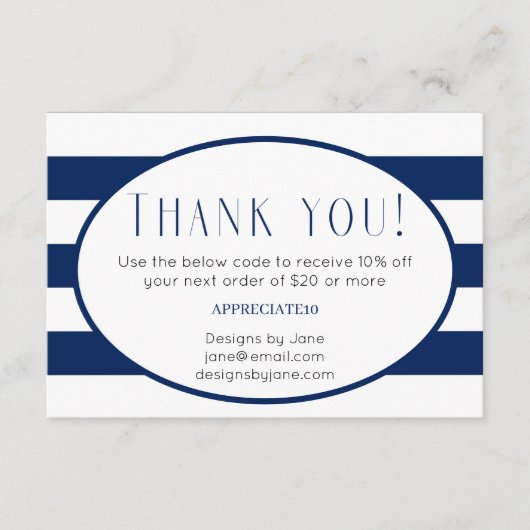 Small Business Coupon Navy Stripes Plaats Kaart (Voorkant)
