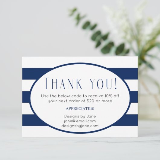 Small Business Coupon Navy Stripes Plaats Kaart (Staand voorkant)