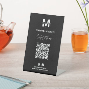 Small Business Instagram Facebook QR Code Black Reclamebord Met Voetstuk