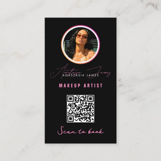 Small Business Korting Loyalty QR Code Zwart Roze Visitekaartje (Voorkant)