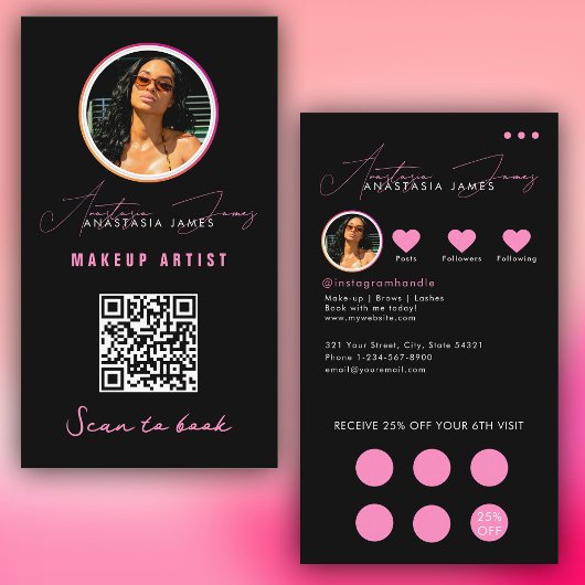 Small Business Korting Loyalty QR Code Zwart Roze Visitekaartje