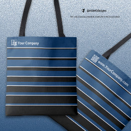 Small Business Logo naam QR-code blauw zwart wit Tote Bag