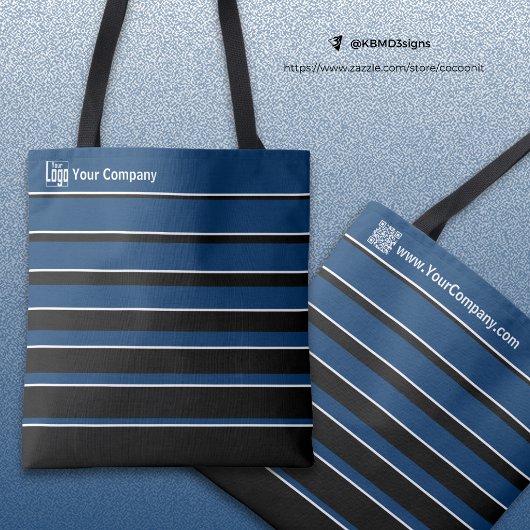 Small Business Logo naam QR-code blauw zwart wit Tote Bag