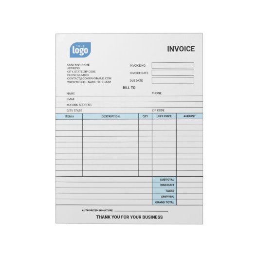 Small Business Logo Personalized Invoice Notepad Notitieblok (Linkerzijde)