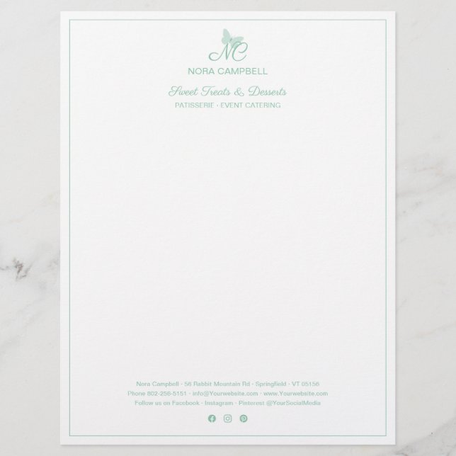 Small Business Monogram Social Media Mint Border Briefhoofd (Voorkant)