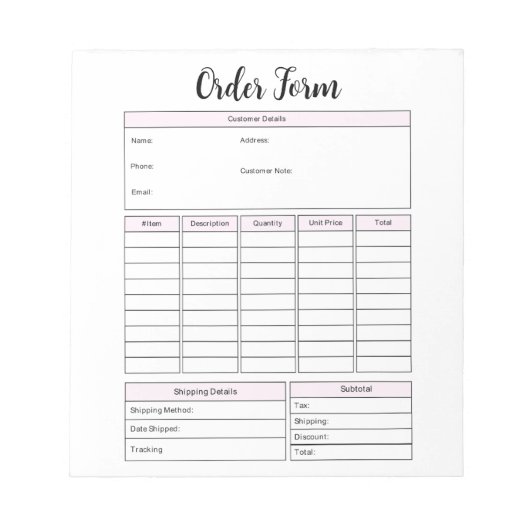 Small Business Order Form Notitieblok (Voorkant)