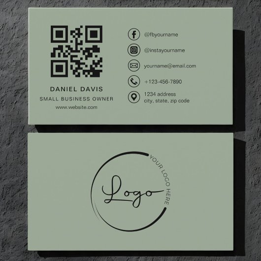 Small Business Owner Sage Green Logo QR Code  Visitekaartje