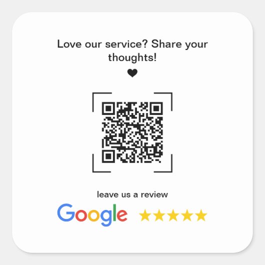 Small Business Promotional Google Review QR Code Vierkante Sticker (Voorkant)