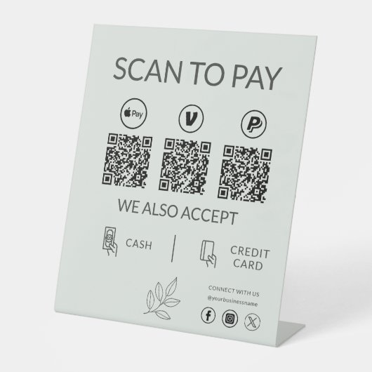 Small Business QR Code Payment - Scan to Pay Reclamebord Met Voetstuk (Voorkant)