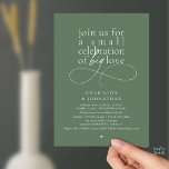 Small Celebration of Big Love, Elegant Minimalist  Kaart<br><div class="desc">Celebrate your love story with this elegant minimalist wedding invitation, designed with a refined serif font paired with delicate handwritten script. Perfect for couples who love modern romance, soft neutrals, and timeless typography. This invitation is ideal for intimate weddings, backyard celebrations, garden ceremonies, or modern elopements. The clean layout and...</div>
