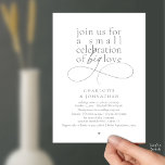 Small Celebration of Big Love, Elegant Minimalist  Kaart<br><div class="desc">Celebrate your love story with this elegant minimalist wedding invitation, designed with a refined serif font paired with delicate handwritten script. Perfect for couples who love modern romance, soft neutrals, and timeless typography. This invitation is ideal for intimate weddings, backyard celebrations, garden ceremonies, or modern elopements. The clean layout and...</div>