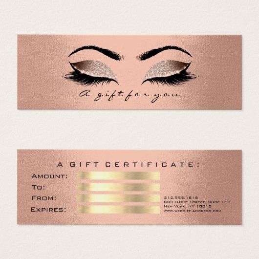 Small Cft Certificate Roos Gold Glam Lash Makeup Mini Visitekaartjes (Voorkant /achterkant)