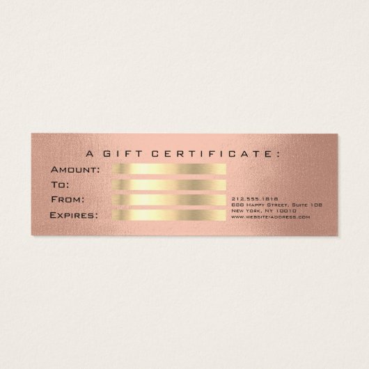 Small Cft Certificate Roos Gold Glam Lash Makeup Mini Visitekaartjes (Achterkant)