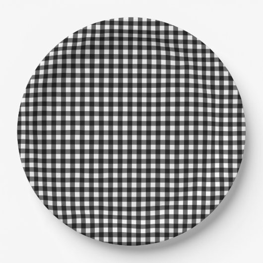 Small Classic Gingham Check Pset Patroon Black Papieren Bordje (Voorkant)
