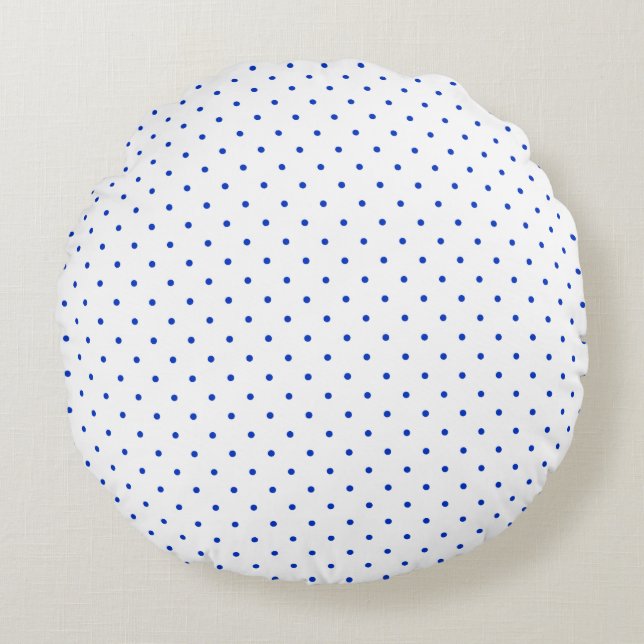 Small Cobalt Blue Polkadots on White Round Pillow Rond Kussen (Voorkant)