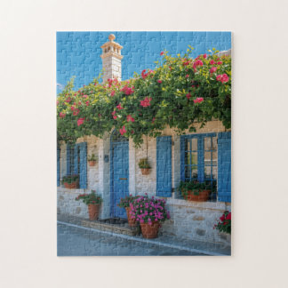 Small Cozy House Puzzle with Blue Windows and Flow Legpuzzel