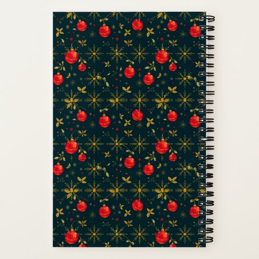 Small Festive Christmas Notebook - Red Ornaments Notitieboek (Achterkant)