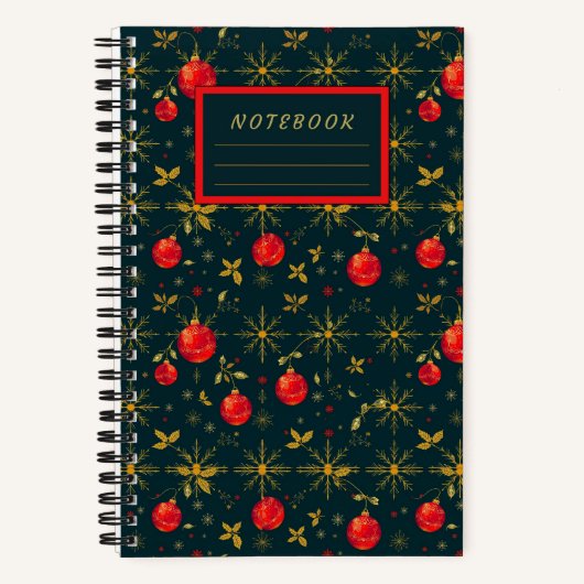 Small Festive Christmas Notebook - Red Ornaments Notitieboek (Voorkant)