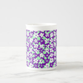 Small Floral Pattern Mint and Purple Porselein Kop
