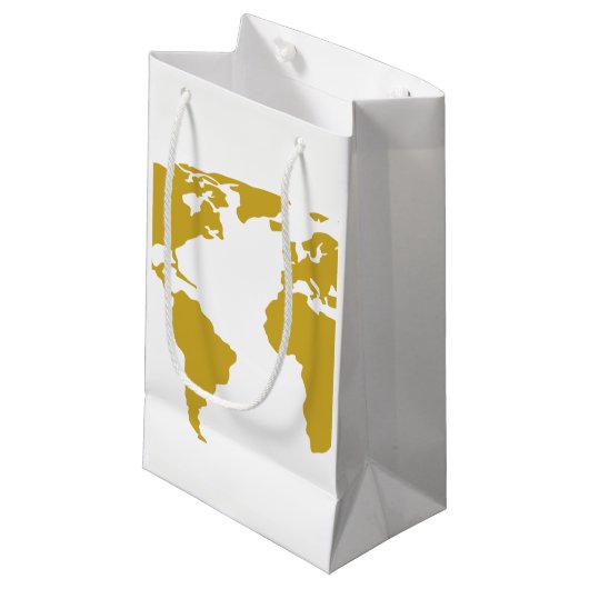 Small Gift Bag of Favor Bag - Gold Wereldkaart Klein Cadeauzakje (Voorkant Gekanteld)