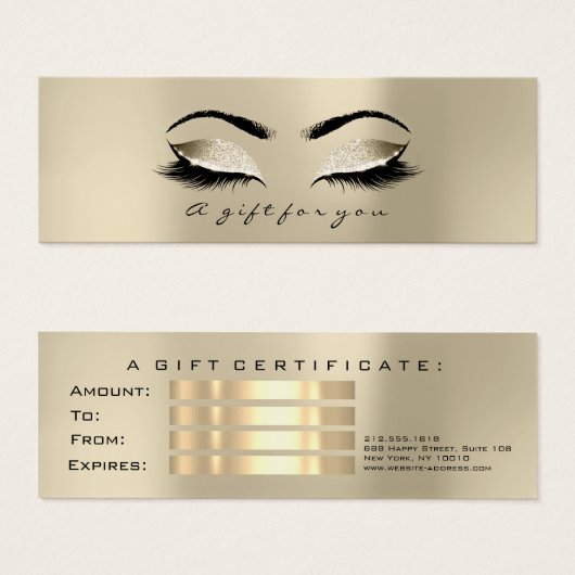 Small Gift Certificate Glitter Lash Champaigne Mini Visitekaartjes (Voorkant /achterkant)
