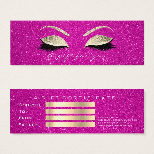 Small Gift Certificate Hot Pink Glitte Lash Makeup Mini Visitekaartjes (Voorkant /achterkant)