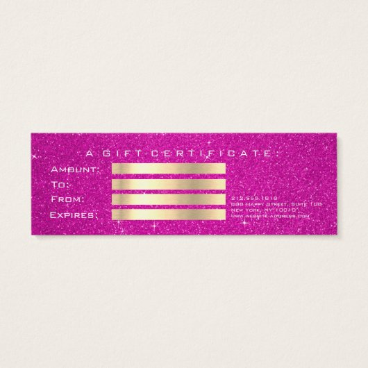 Small Gift Certificate Hot Pink Glitte Lash Makeup Mini Visitekaartjes (Achterkant)