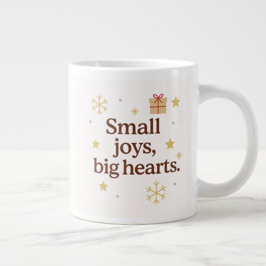 Small Joys, Big Hearts | Cozy Christmas Mug  Grote Koffiekop (Rechts)