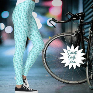 Small Linked Blauwgroen Hearts Patroon boven paste Leggings